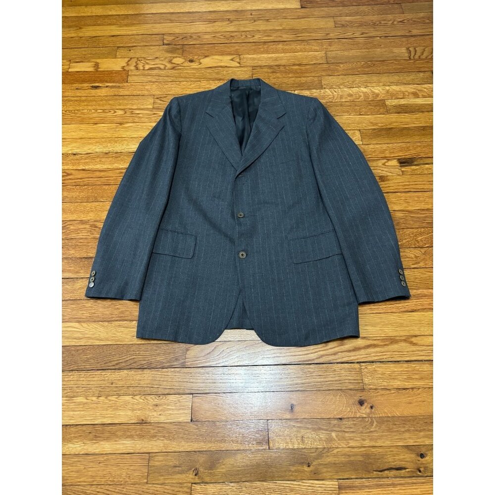 Vintage J. Press Mens Blazer Jacket 42R Gray Striped 3 Roll 2 Button Sport Coat